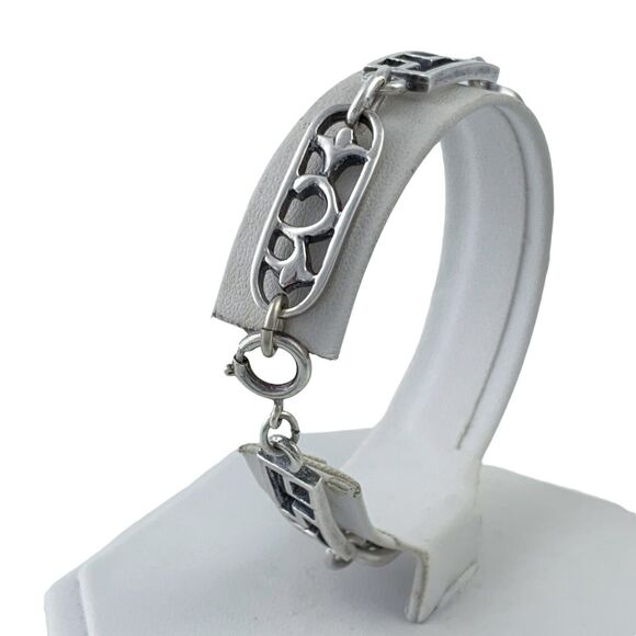 Vintage Sterling Silver 925 Cutout Pattern Link Bracelet 7.75" - Picture 3 of 8